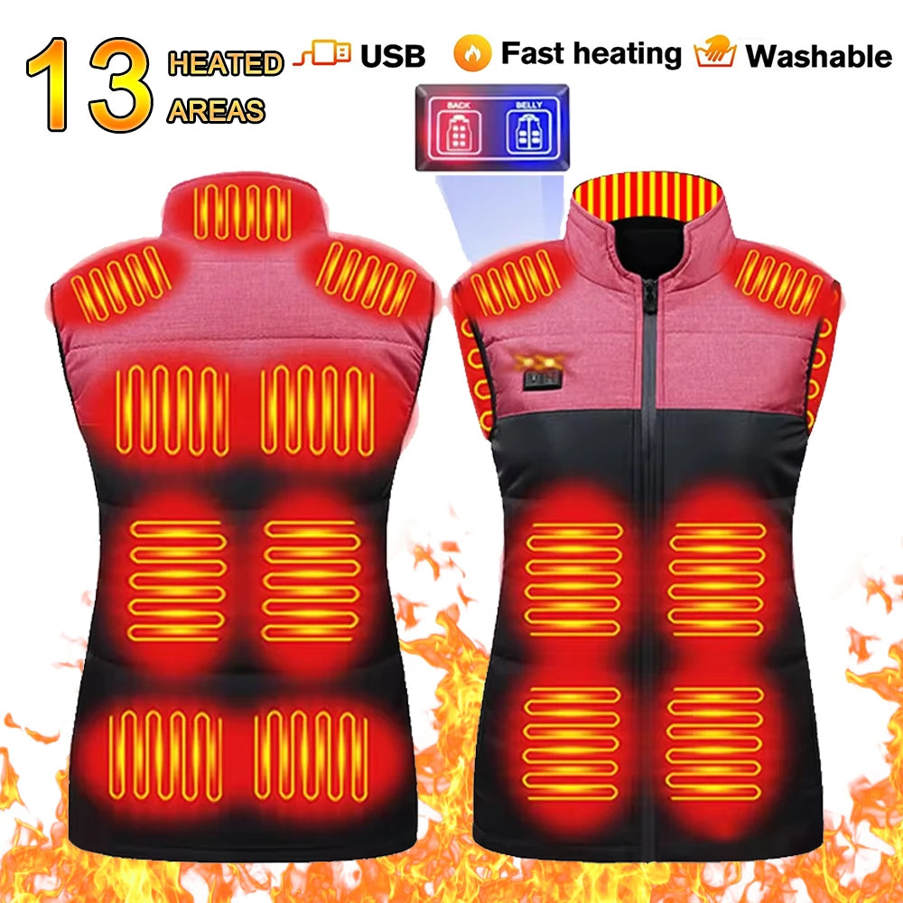 21 Area Heated Vest Jacket Women Winter Smart Heating Vest  Outdoor Flexible Thermal Clothes Winter Warm Outdoor Hiking Fishing