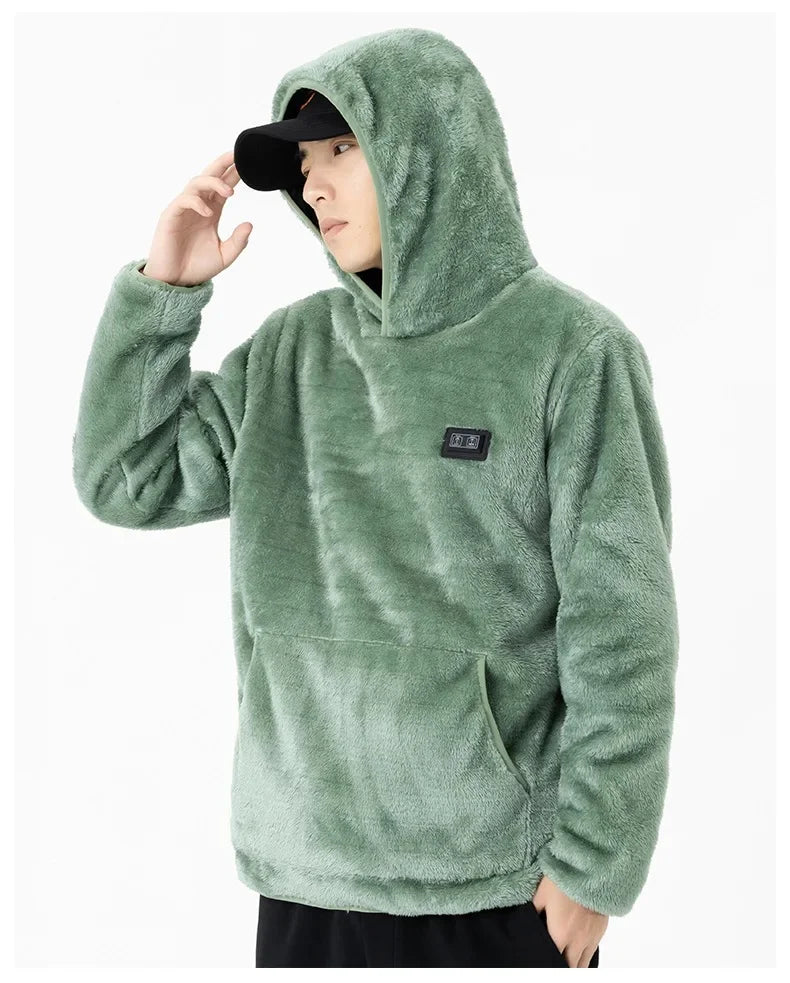 Heated Coral Fleece Sweatshirt Jacket USB Electric Heating Sportswear for Men And Women Fleece Lined Open Cardigan