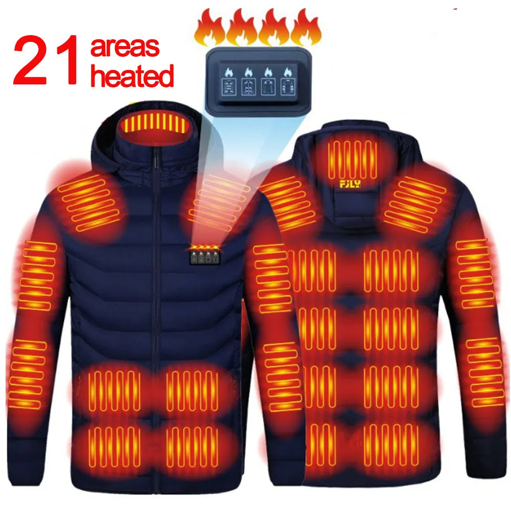 21 Areas Heated Jacket Men Electric Heating Jackets Heated Down Coat Men Women Clothing Winter Heatable Cotton Jacket