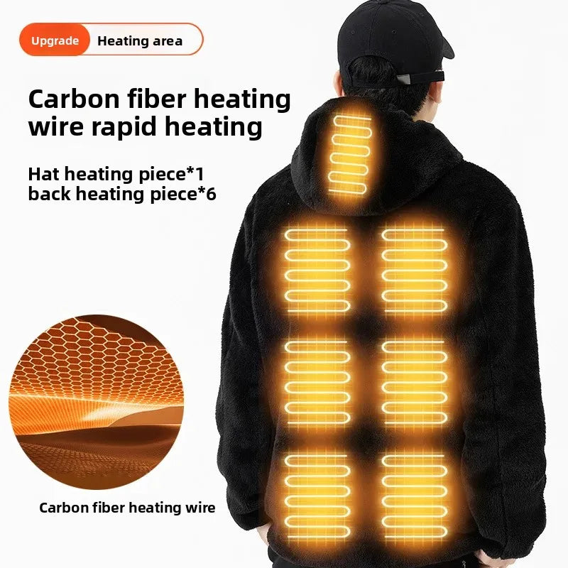 Heated Coral Fleece Sweatshirt Jacket USB Electric Heating Sportswear for Men And Women Fleece Lined Open Cardigan