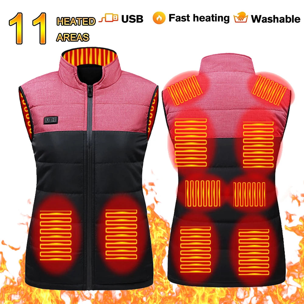 21 Area Heated Vest Jacket Women Winter Smart Heating Vest  Outdoor Flexible Thermal Clothes Winter Warm Outdoor Hiking Fishing