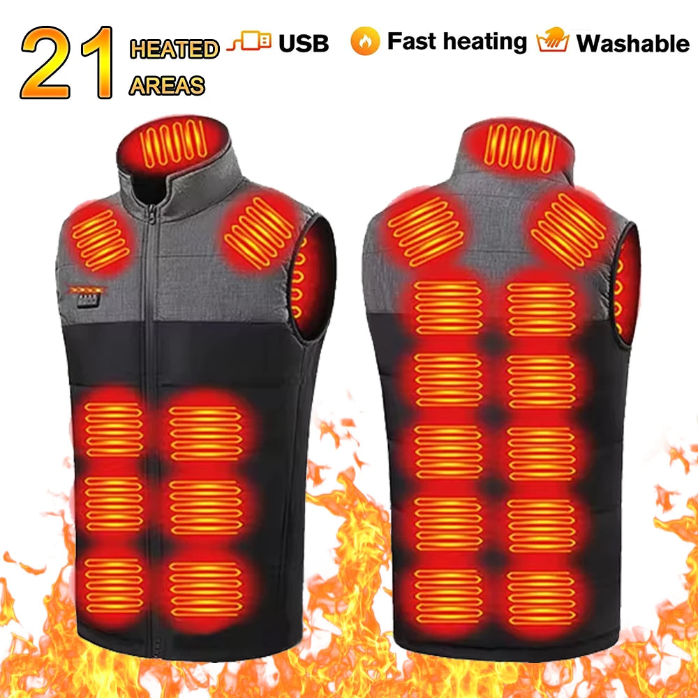 21 Area Heated Vest Jacket Women Winter Smart Heating Vest  Outdoor Flexible Thermal Clothes Winter Warm Outdoor Hiking Fishing