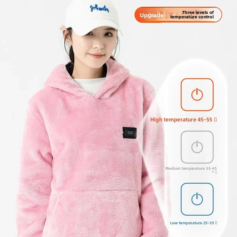 Heated Coral Fleece Sweatshirt Jacket USB Electric Heating Sportswear for Men And Women Fleece Lined Open Cardigan