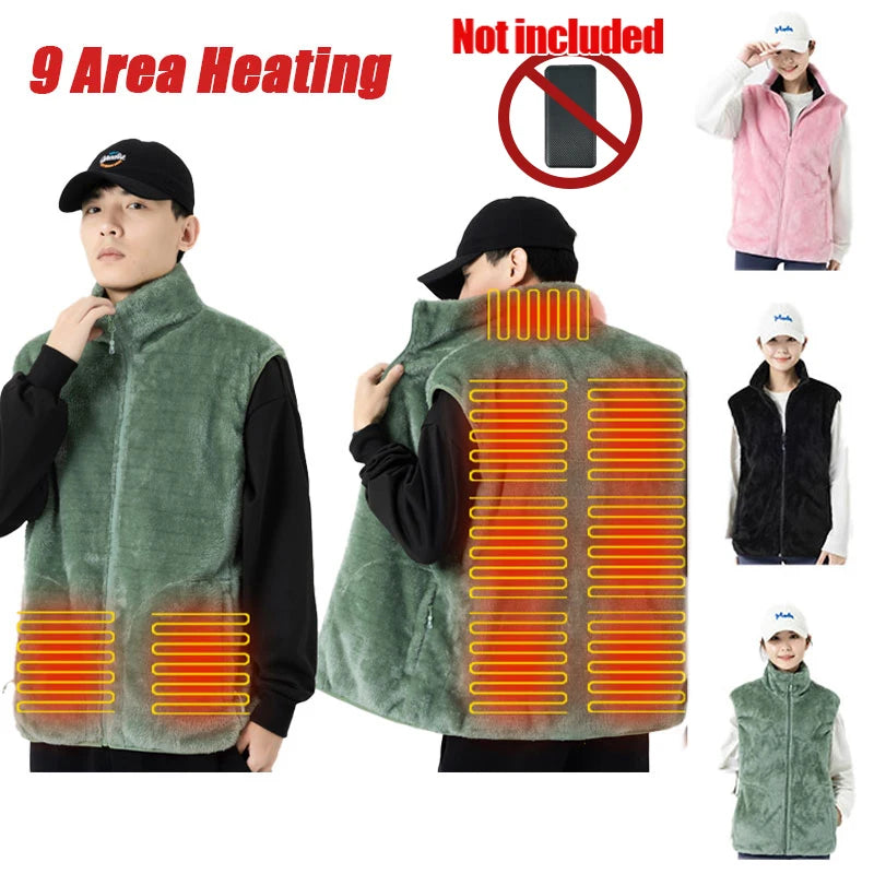 Heated Vest Intelligent Heating Area Vest Men Women Winter 9 Area Heated Vest Heating Thermal Vest (Not Included The Power Bank)