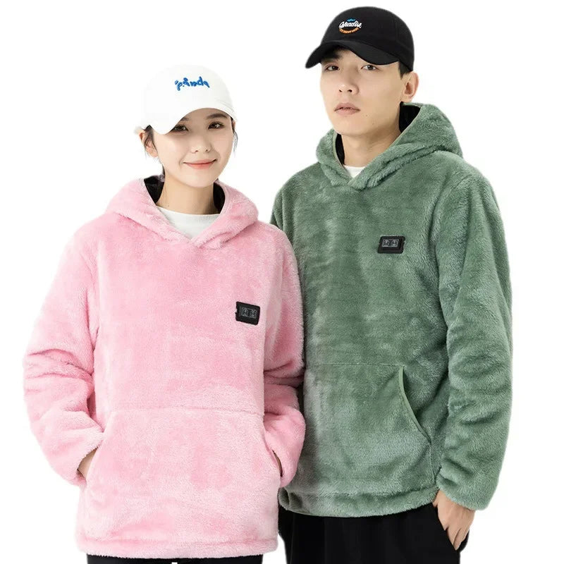Heated Coral Fleece Sweatshirt Jacket USB Electric Heating Sportswear for Men And Women Fleece Lined Open Cardigan