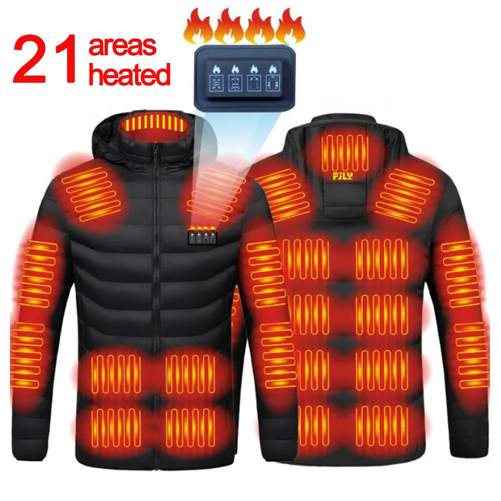 21 Areas Heated Jacket Men Electric Heating Jackets Heated Down Coat Men Women Clothing Winter Heatable Cotton Jacket