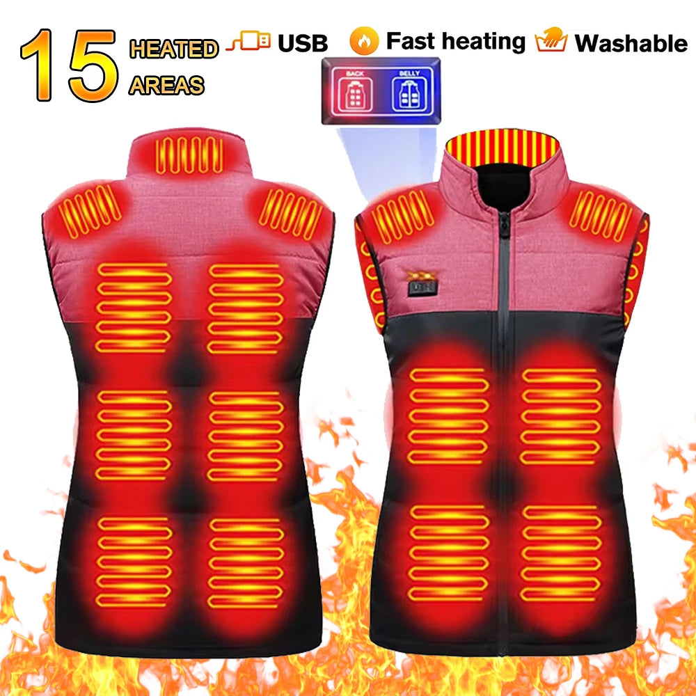21 Area Heated Vest Jacket Women Winter Smart Heating Vest  Outdoor Flexible Thermal Clothes Winter Warm Outdoor Hiking Fishing