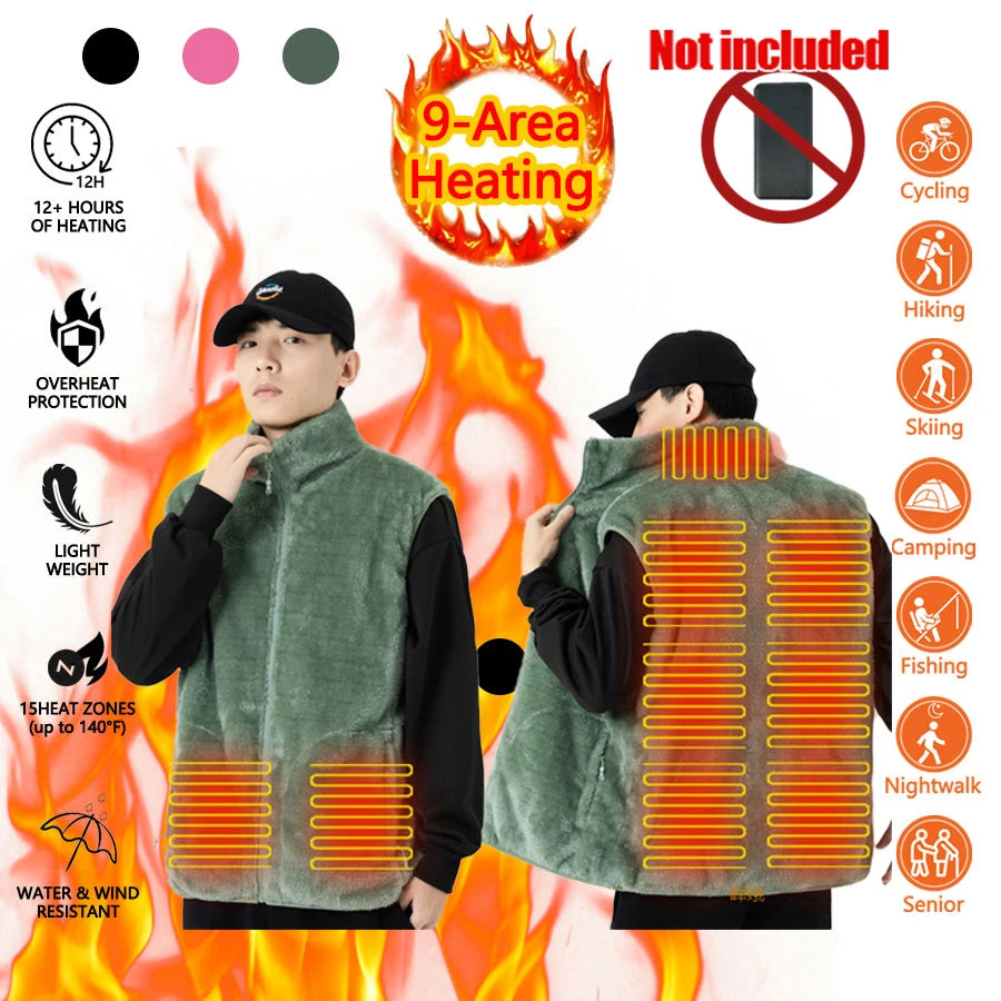 Heated Vest Intelligent Heating Area Vest Men Women Winter 9 Area Heated Vest Heating Thermal Vest (Not Included The Power Bank)