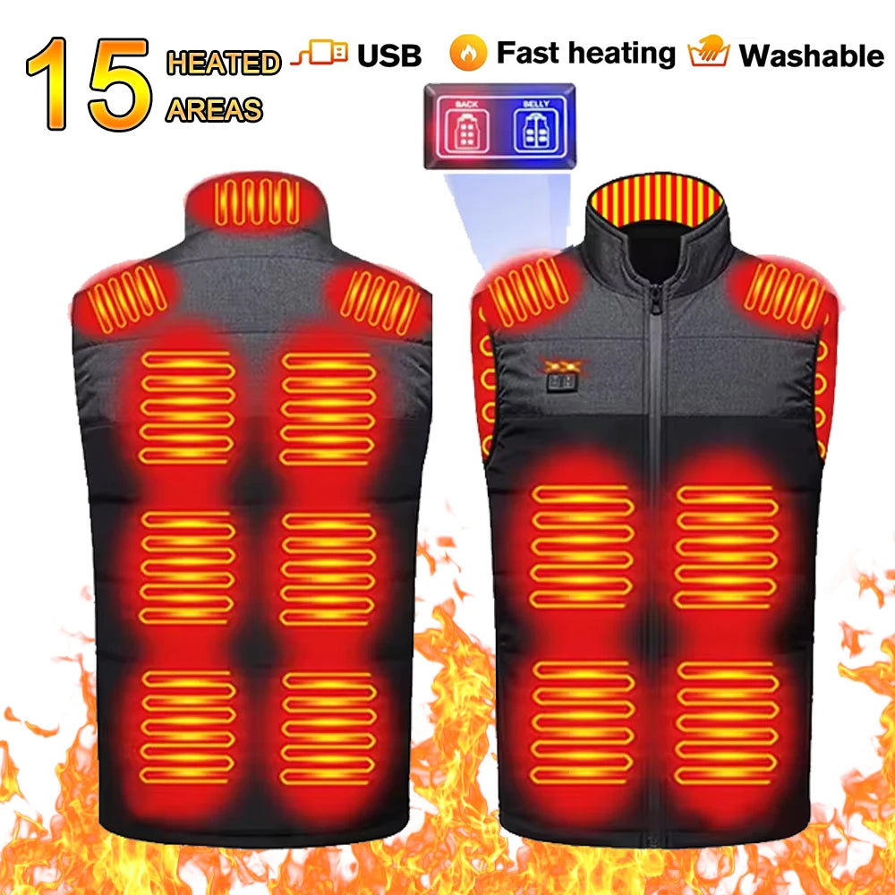 21 Area Heated Vest Jacket Women Winter Smart Heating Vest  Outdoor Flexible Thermal Clothes Winter Warm Outdoor Hiking Fishing