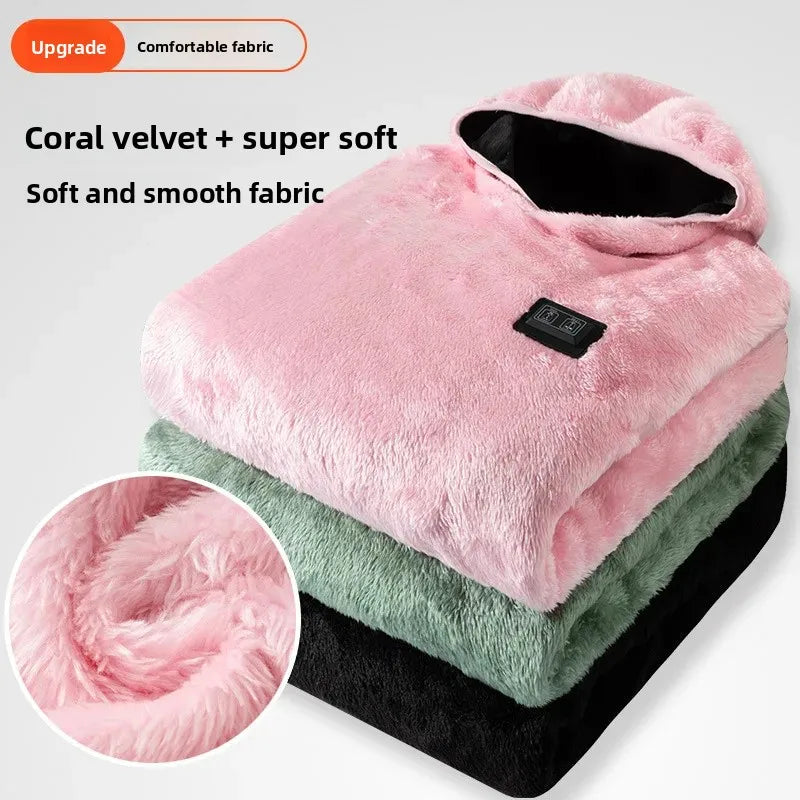 Heated Coral Fleece Sweatshirt Jacket USB Electric Heating Sportswear for Men And Women Fleece Lined Open Cardigan