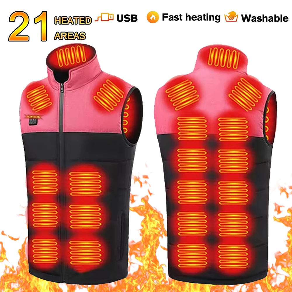 21 Area Heated Vest Jacket Women Winter Smart Heating Vest  Outdoor Flexible Thermal Clothes Winter Warm Outdoor Hiking Fishing