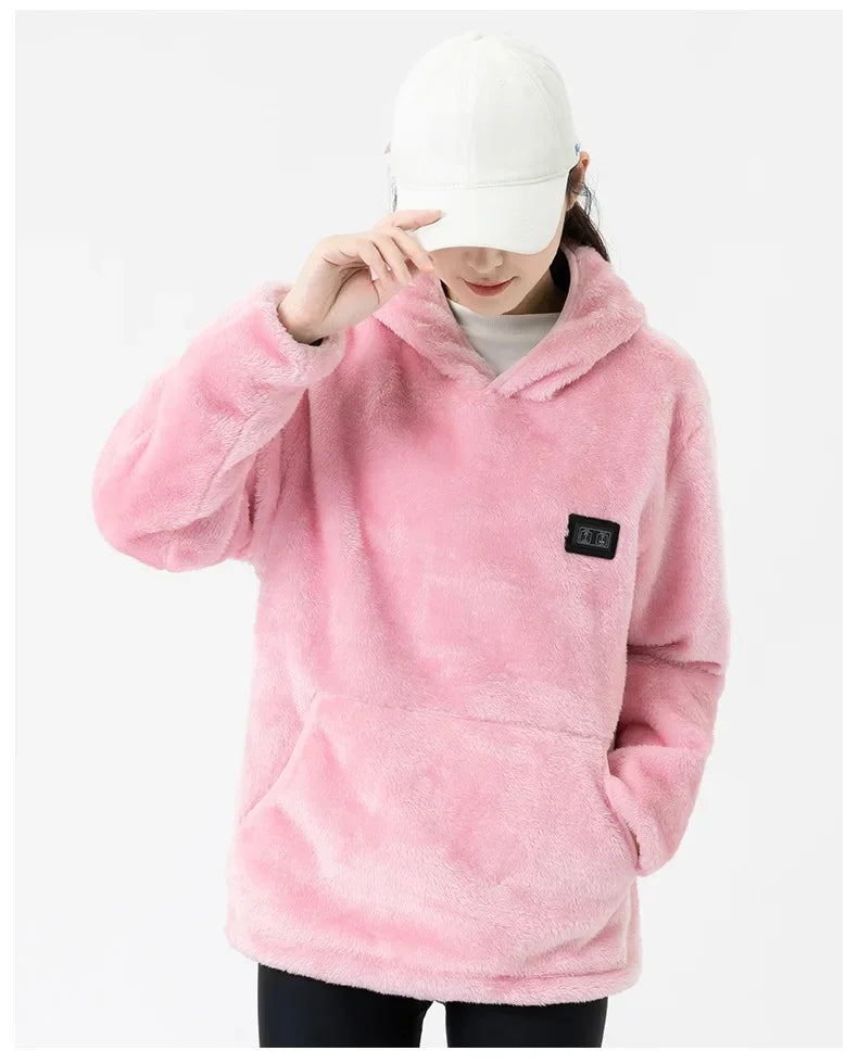 Heated Coral Fleece Sweatshirt Jacket USB Electric Heating Sportswear for Men And Women Fleece Lined Open Cardigan