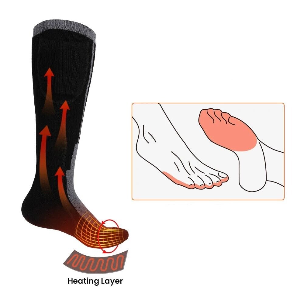 Chaussette chauffante avec télécommande — modèle noir 3,7 V, jusqu'à 8 h | VETCHAUD™