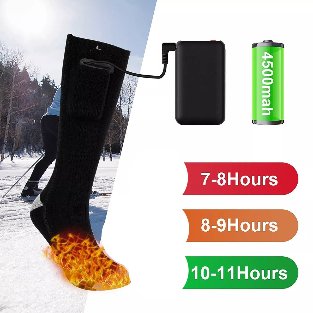 Chaussette chauffante cyclisme haute capacité 4500 mAh — 10 h d'autonomie | VETCHAUD™