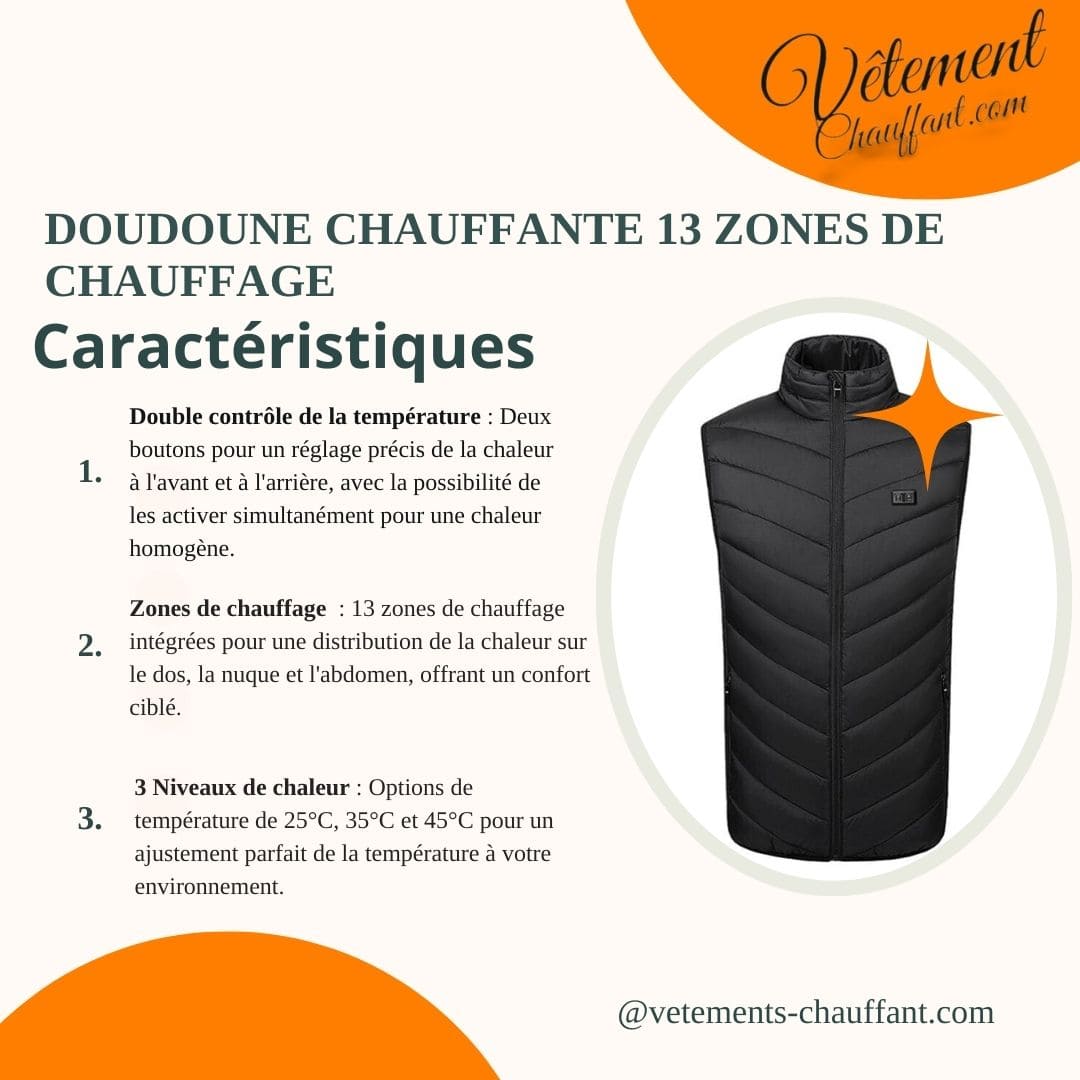 Doudoune chauffante 13 zones double contrôle – chaleur modulable | VETCHAUD™