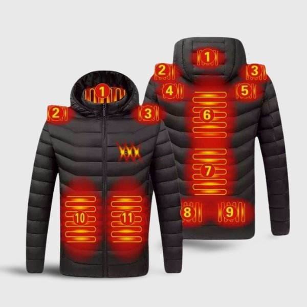 Doudoune chauffante noire 11 zones – chaleur équilibrée avant et arrière | VETCHAUD™