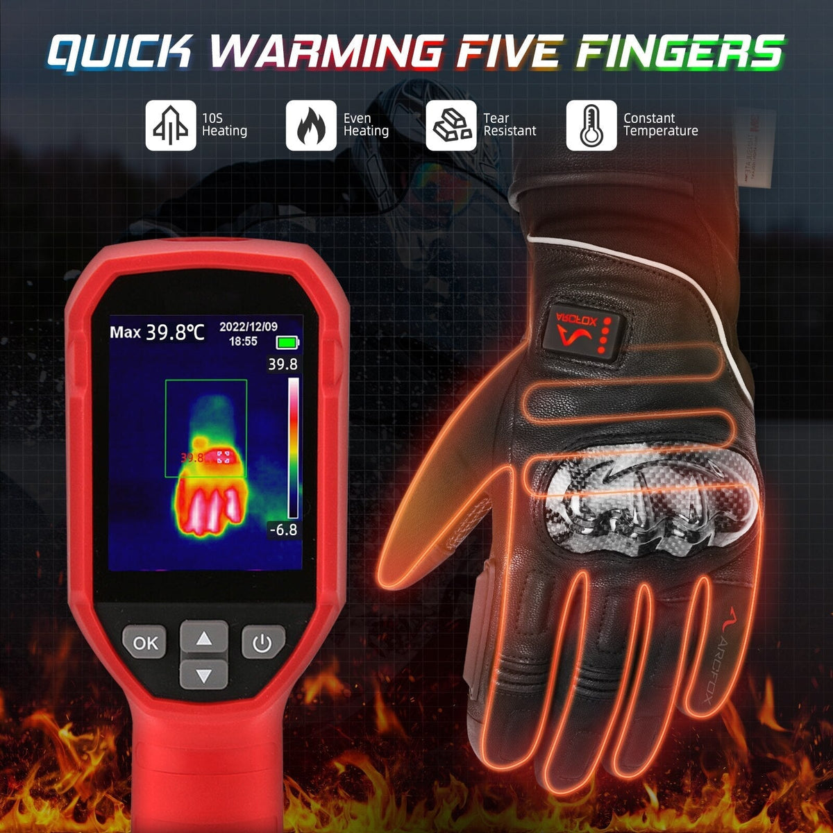Gants chauffants en cuir pour moto