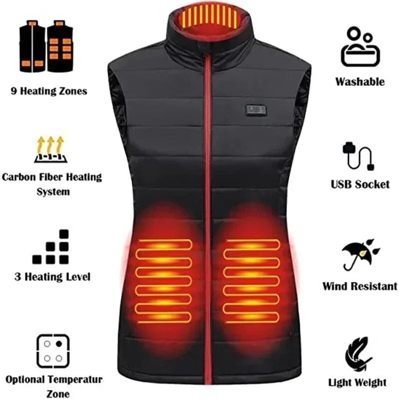 Gilet chauffant femme double contrôle en coton – 9 zones USB | VETCHAUD™