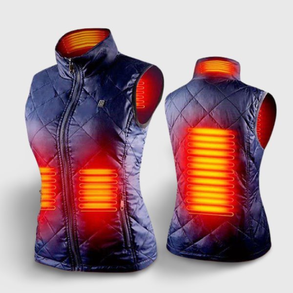 Gilet chauffant femme en coton bleu ou noir – 4 zones USB | VETCHAUD™