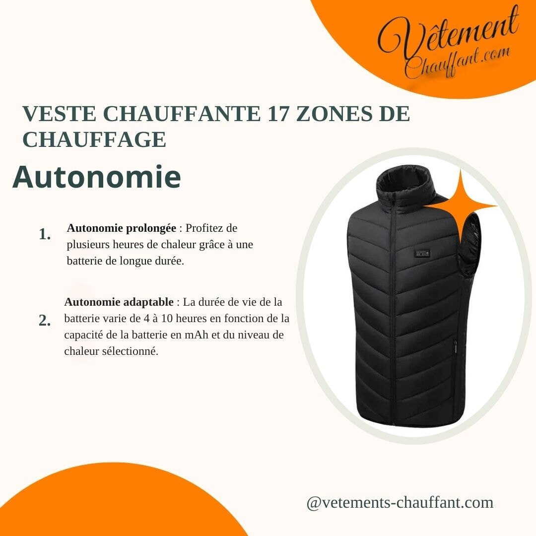 Veste chauffante 17 zones de chauffe – diffusion intégrale haut du corps | VETCHAUD™